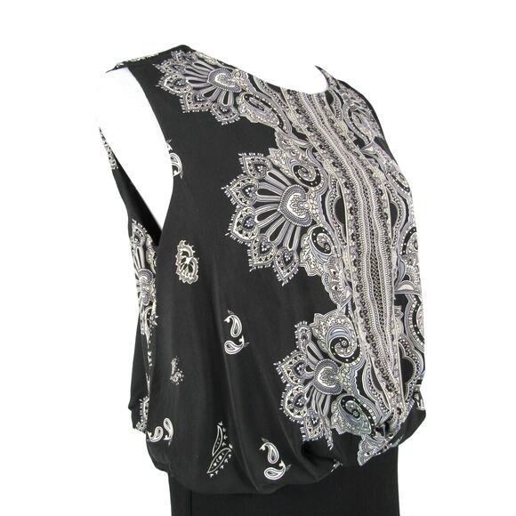 MNG Blouson Dress Knee Length Drop Waist Boat Neck Sleeveless Black Size Medium - Picture 7 of 7